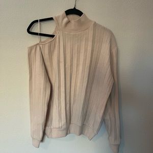 ZARA cream ribbed cut out shoulder mock neck sweater